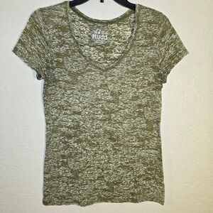 Mudd Womens Green Marled V Neck Pocket T Shirt Size Medium Y2K thin lightweight